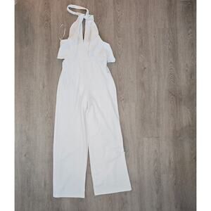 Lulus NWOT White Backless Jumpsuit Wide Leg V-Neck Cocktail Party Vacay Size XL